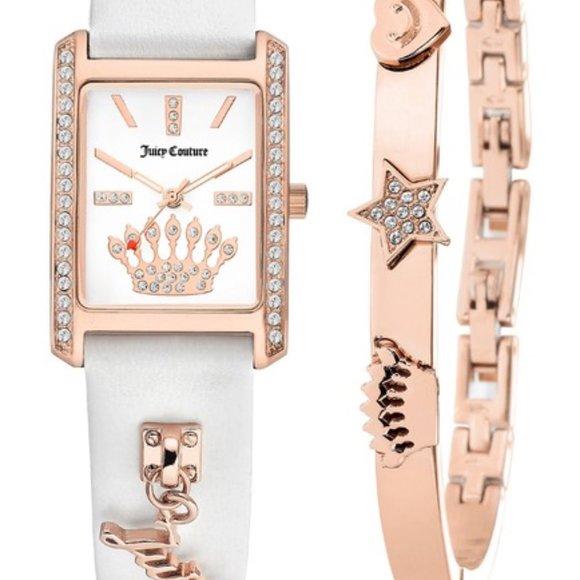 Juicy Couture White/Rose Gold-Tone Leather set